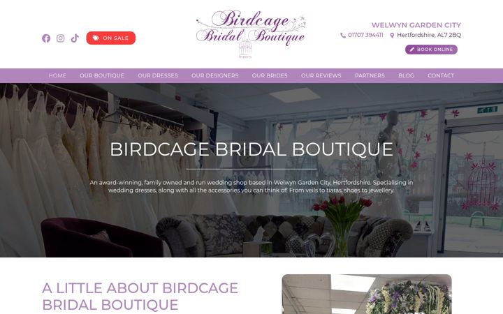 Screenshot of birdcagebridal.com