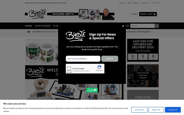 Screenshot of birdieracinggifts.co.uk