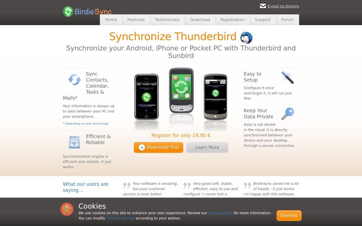 Screenshot von birdiesync.com