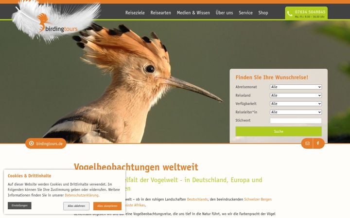 Screenshot of birdingtours.de