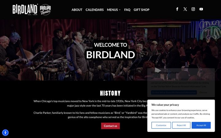 Screenshot of birdlandjazz.com