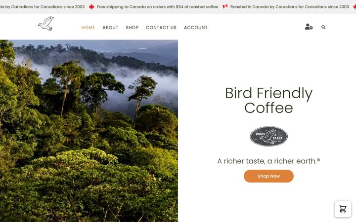 Screenshot of birdsandbeans.ca