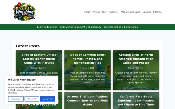 Screenshot of birdwatchingtips.site