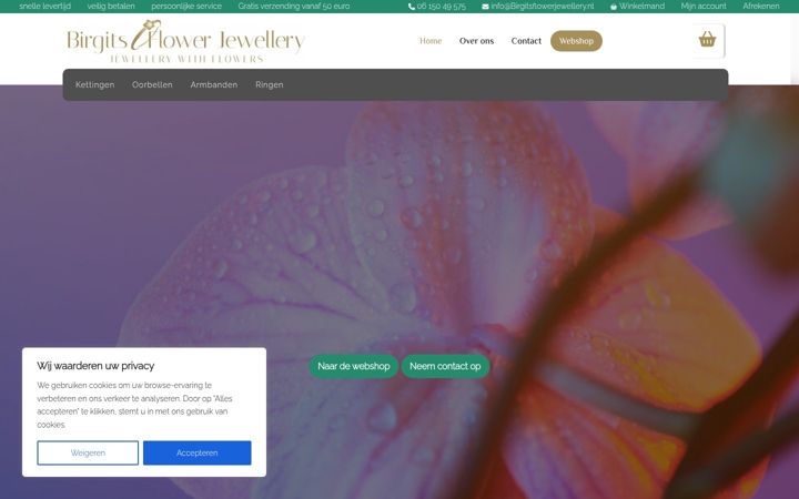 Skjámynd af birgitsflowerjewellery.nl