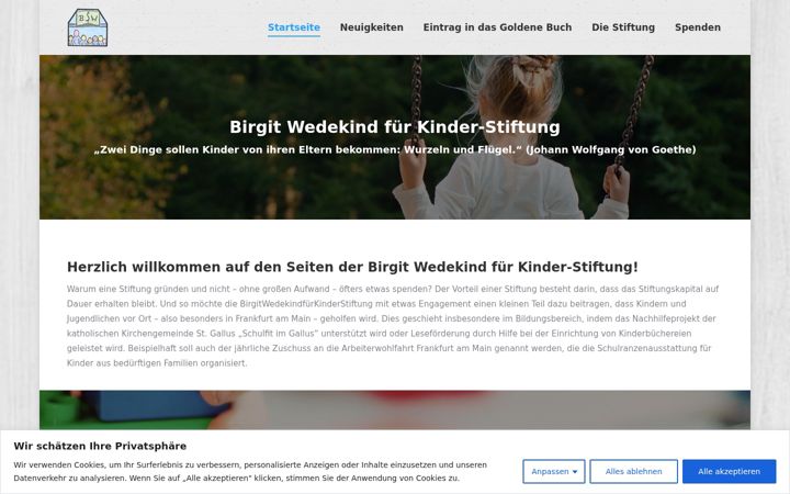 Screenshot of birgitwedekindstiftung.de
