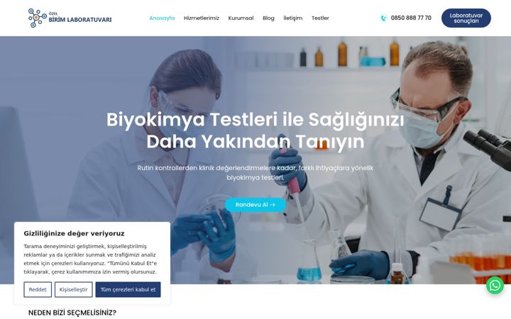 Ekrānuzņēmums no birimlaboratuvari.com.tr