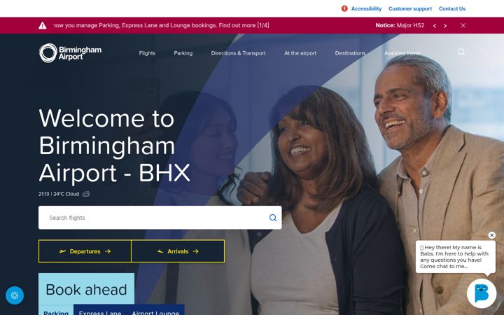 Screenshot of birminghamairport.co.uk
