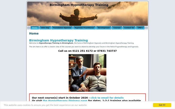 Screenshot di birminghamhypnotherapytraining.co.uk