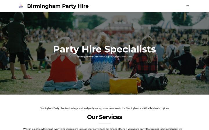Screenshot of birminghampartyhire.co.uk
