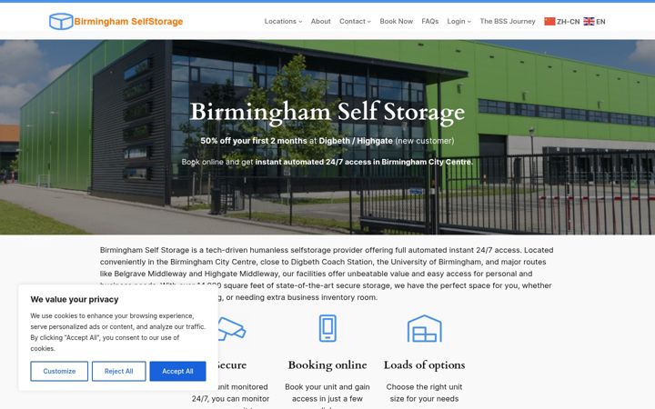 Screenshot of birminghamselfstorage.uk