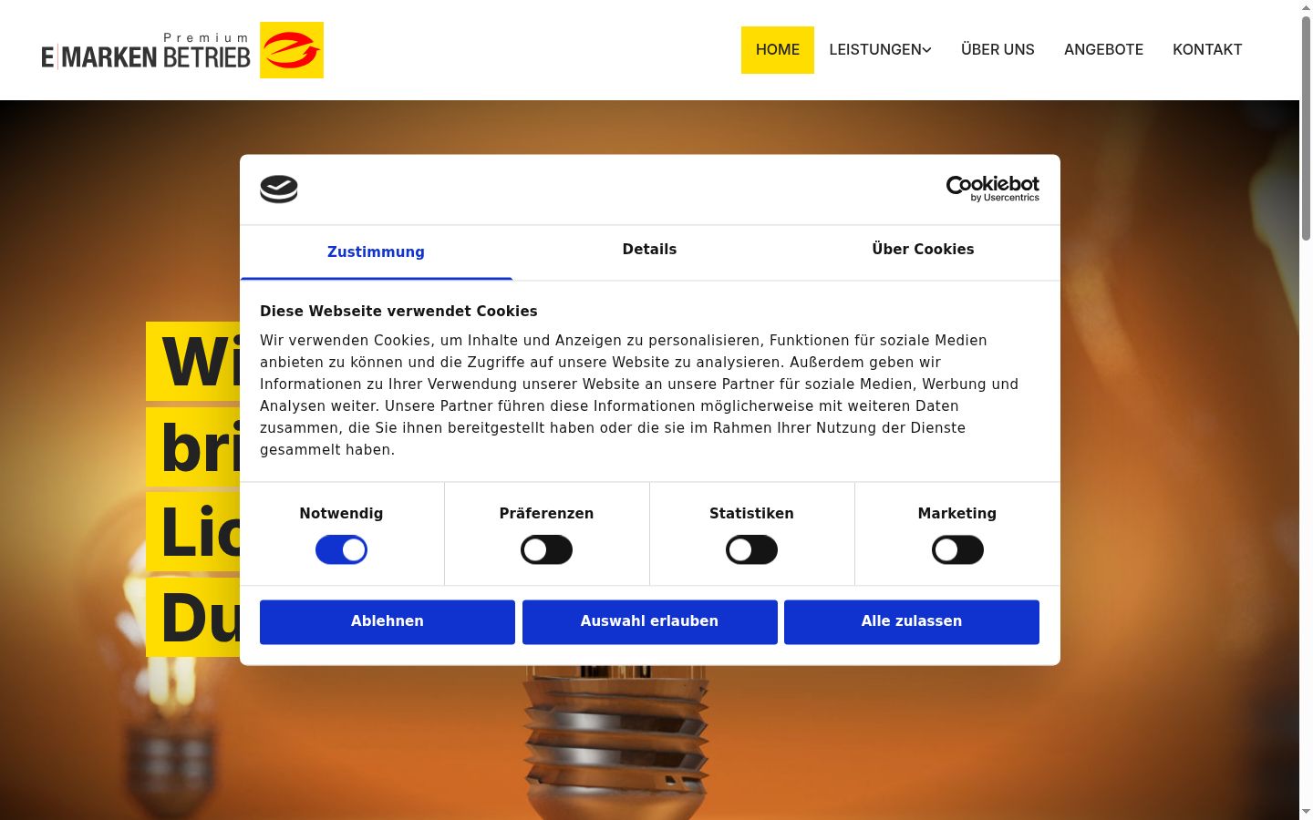 Screenshot del banner di consenso mostrato prima di qualsiasi interazione