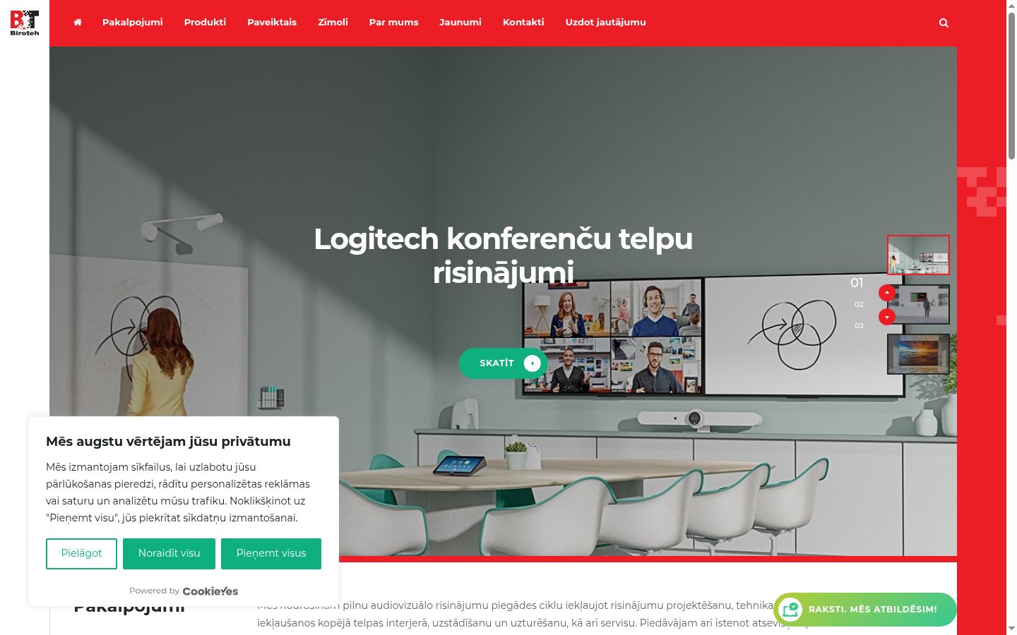 Sutikimo reklamjuostės, rodytos prieš bet kokią sąveiką, ekrano kopija