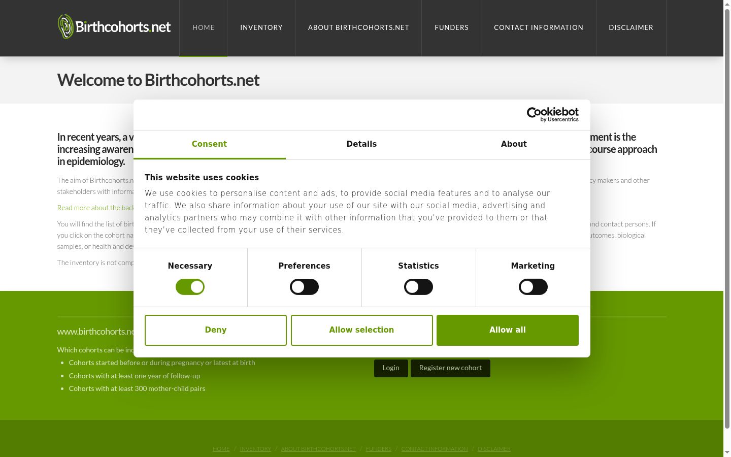 Screenshot des Einwilligungsbanners vor jeglicher Interaktion