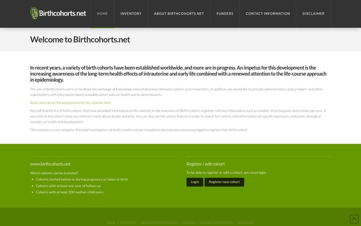 Screenshot von birthcohorts.net