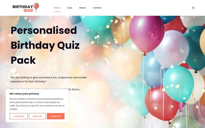 Screenshot of birthdayquiz.co.uk