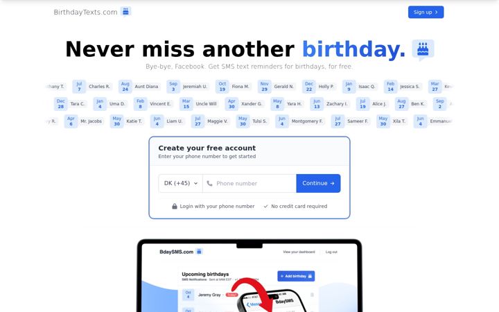 Ekrano kopija birthdaytexts.com