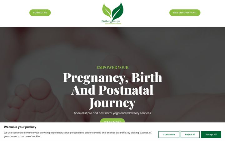 Screenshot of birthingwitheve.co.uk