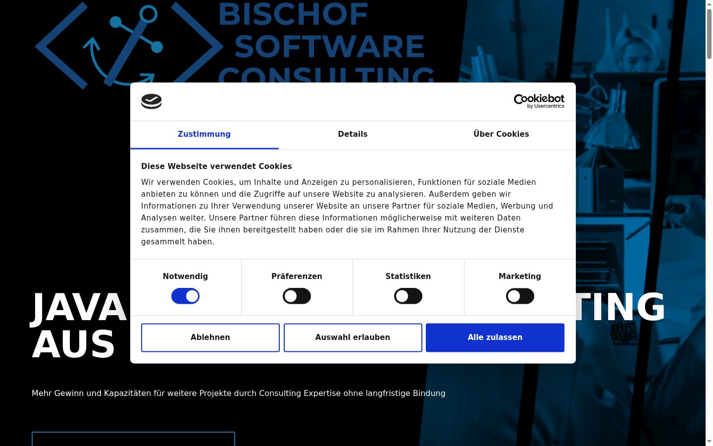Screenshot of the consent banner shown before any interaction