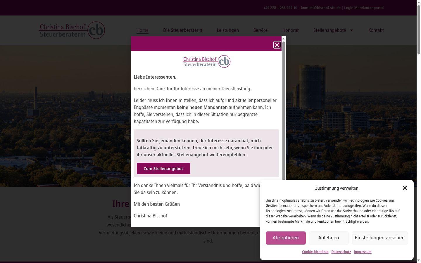 Capture d'écran de la bannière de consentement affichée avant toute interaction