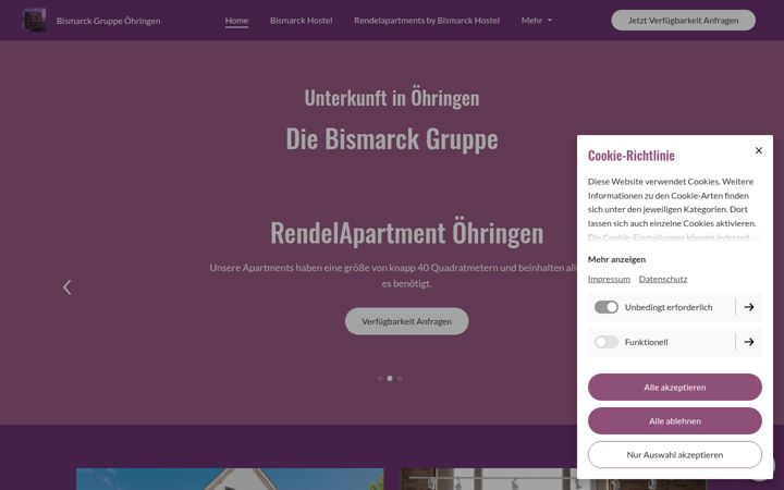 Screenshot stránky bismarck-hostel.de