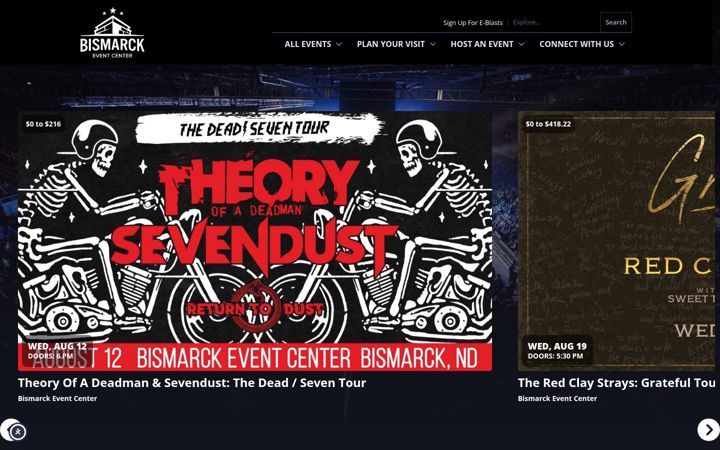 Screenshot stránky bismarckeventcenter.com