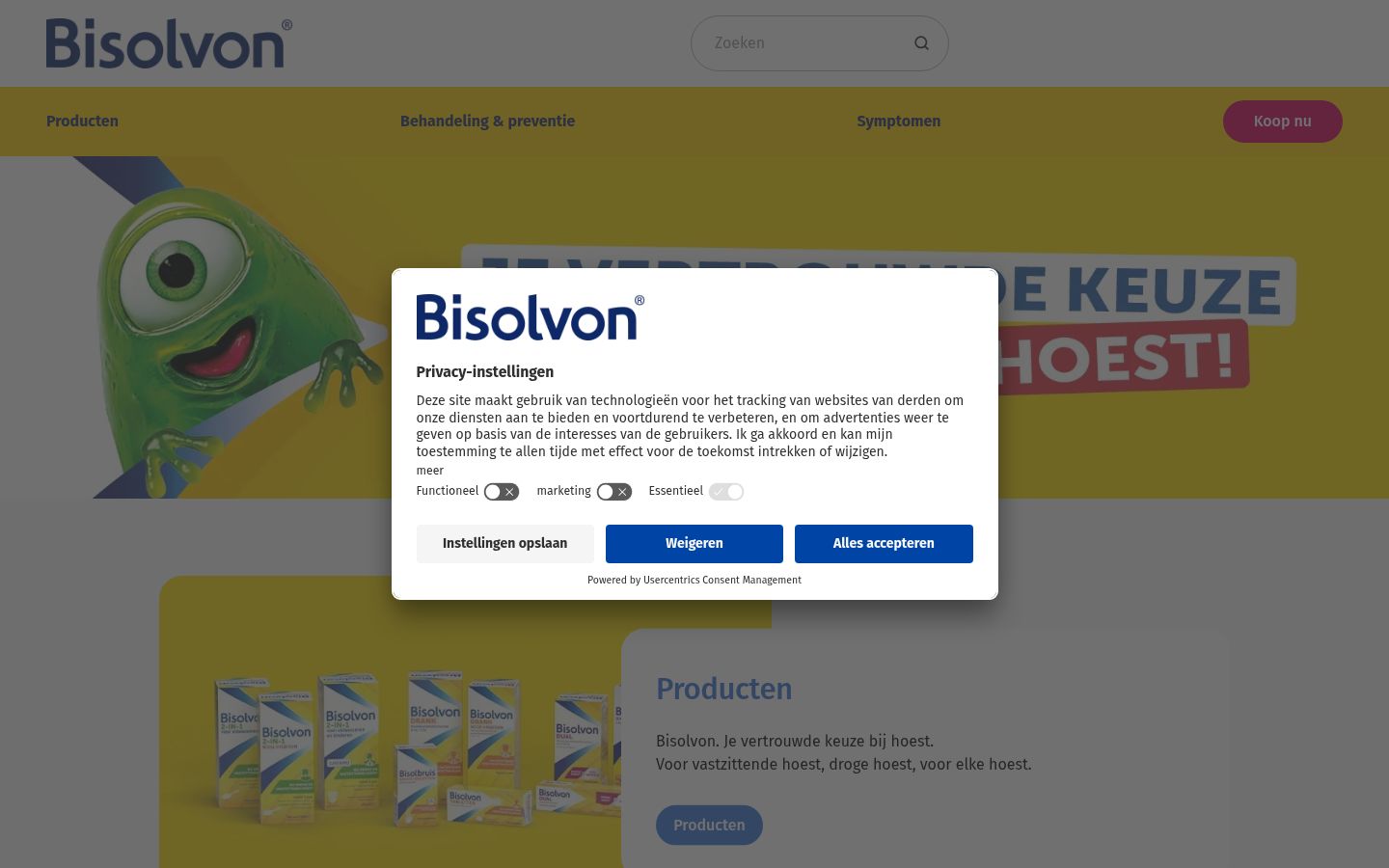 Skærmbillede af samtykkebanneret, som det blev vist før nogen interaktion