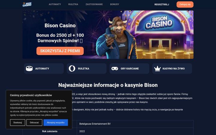 Screenshot of bisoncasino.org.pl