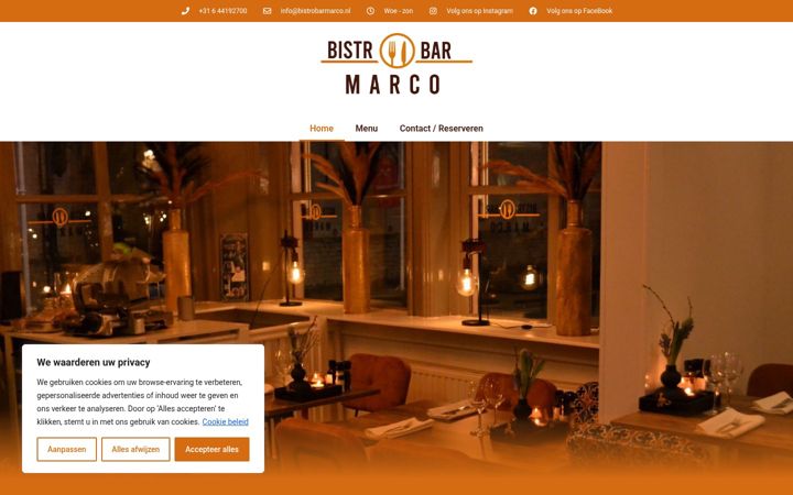 Screenshot of bistrobarmarco.nl