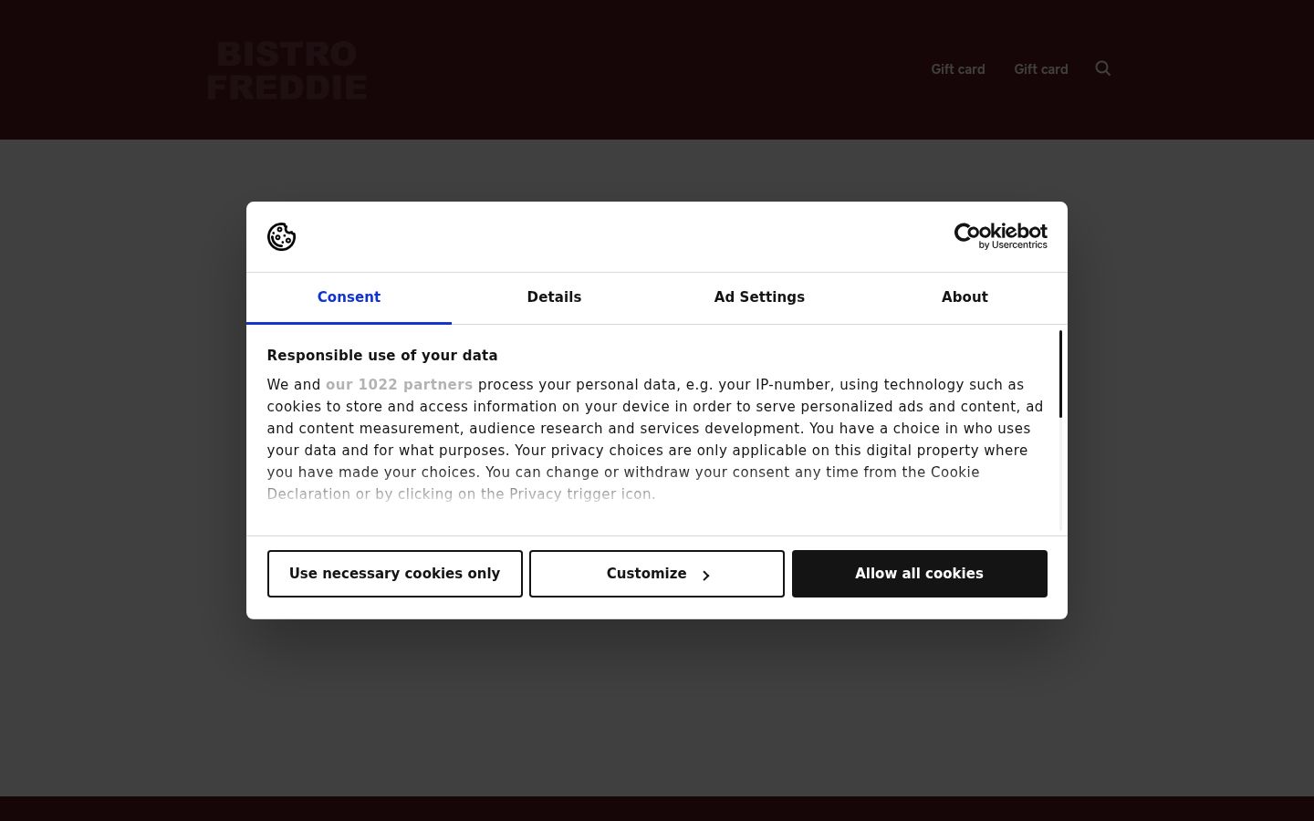 Screenshot van de toestemmingsbanner zoals getoond vóór enige interactie
