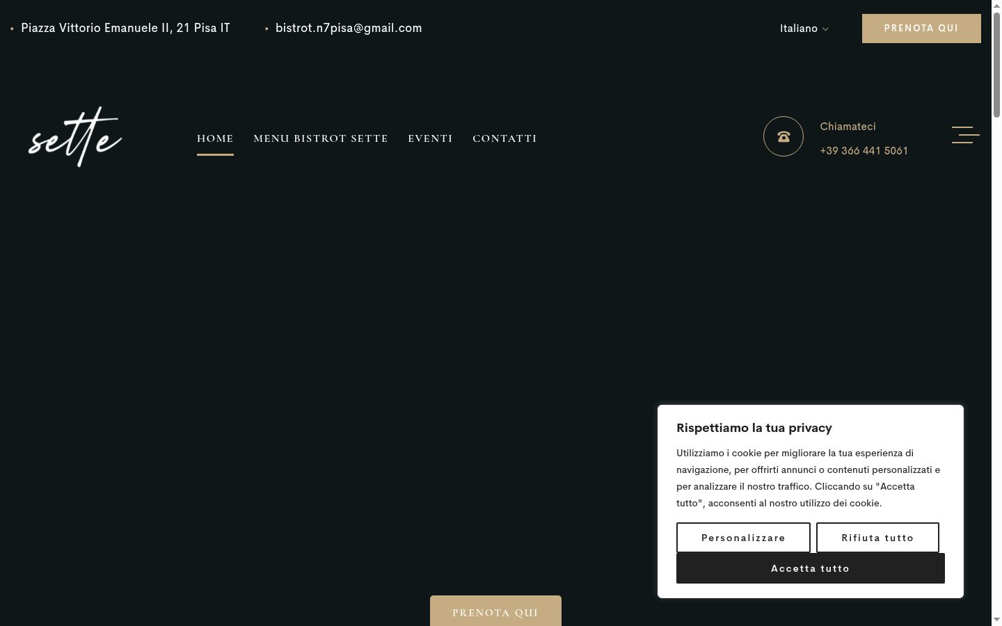 Screenshot del banner di consenso mostrato prima di qualsiasi interazione