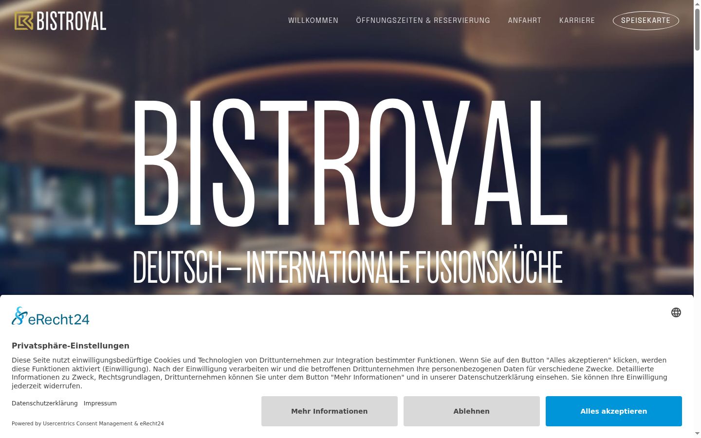 Screenshot des Einwilligungsbanners vor jeglicher Interaktion