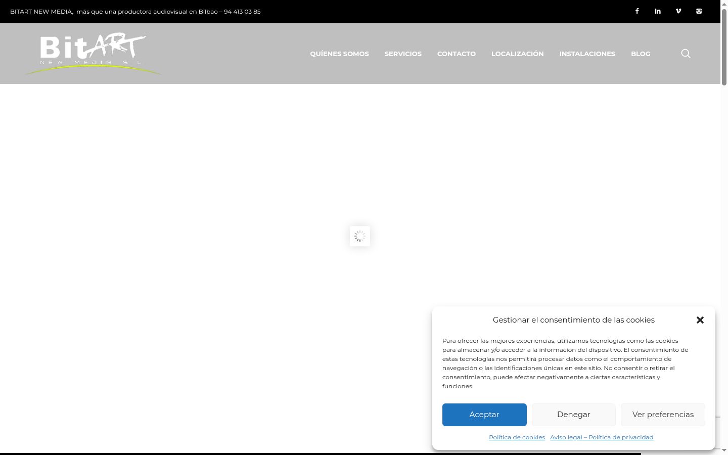 Captura de ecrã do banner de consentimento apresentado antes de qualquer interação