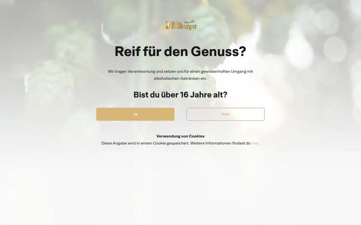 Snímek obrazovky bitburger.de
