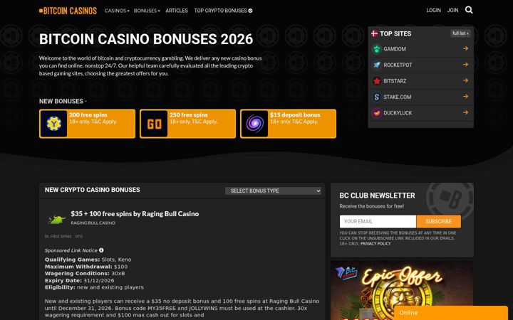 Screenshot of bitcoincasinos.club