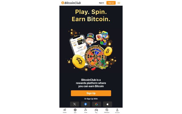 Screenshot of bitcoinclub.game