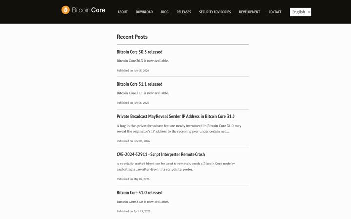 Screenshot of bitcoincore.org