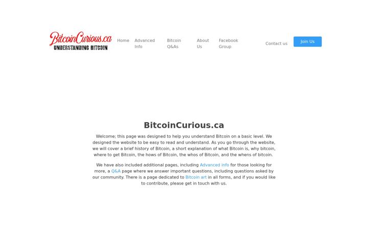 Screenshot of bitcoincurious.ca