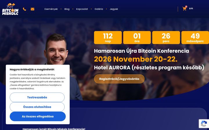 Skärmbild av bitcoinmiskolc.hu