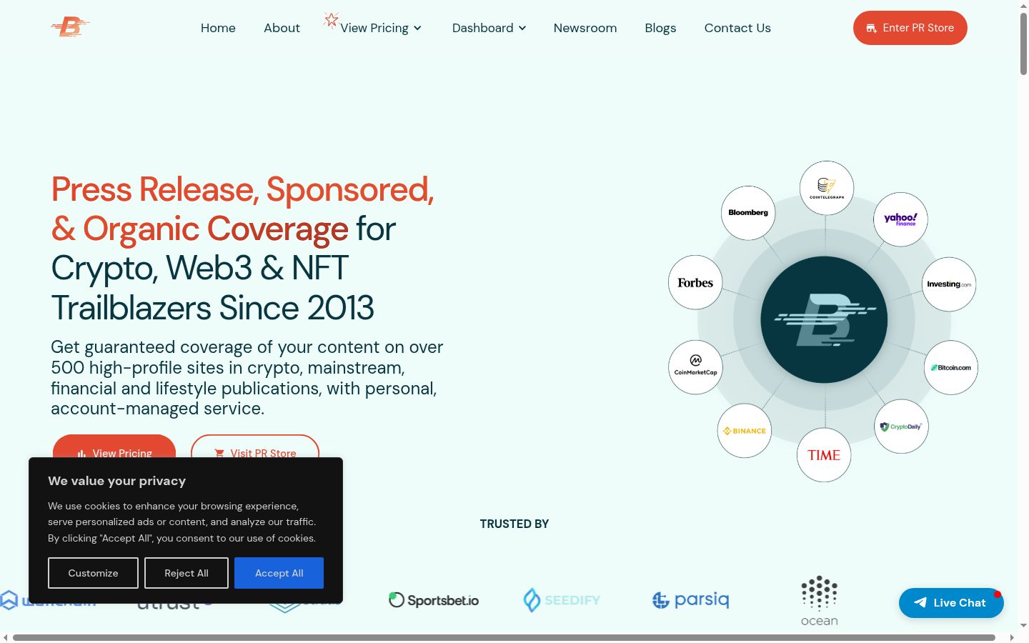 Screenshot of the consent banner shown before any interaction
