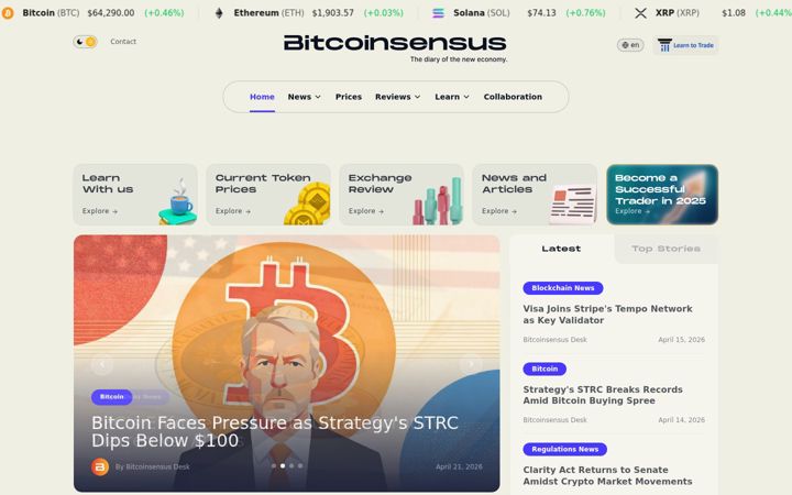 Skärmbild av bitcoinsensus.com