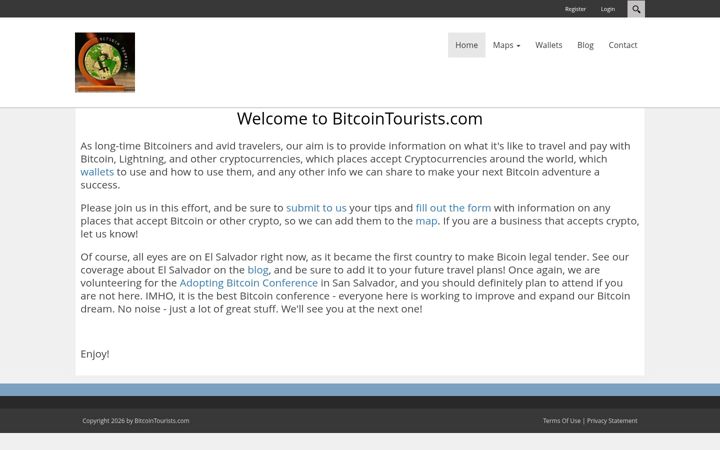 Captură de ecran a bitcointourists.com