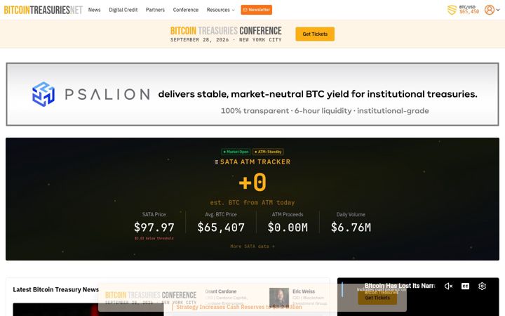 Screenshot of bitcointreasuries.net