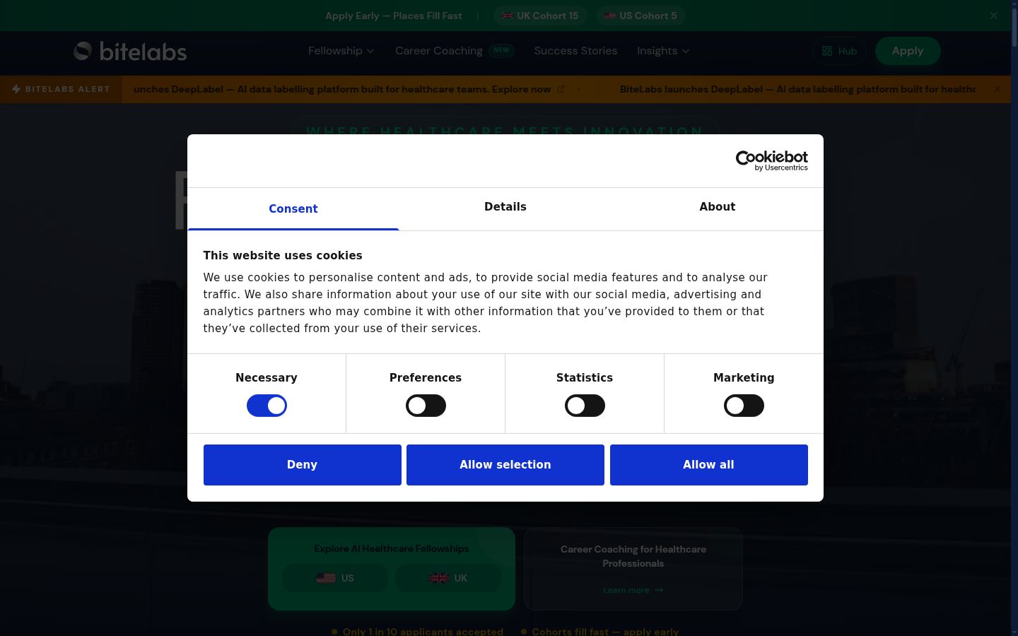 Screenshot del banner di consenso mostrato prima di qualsiasi interazione