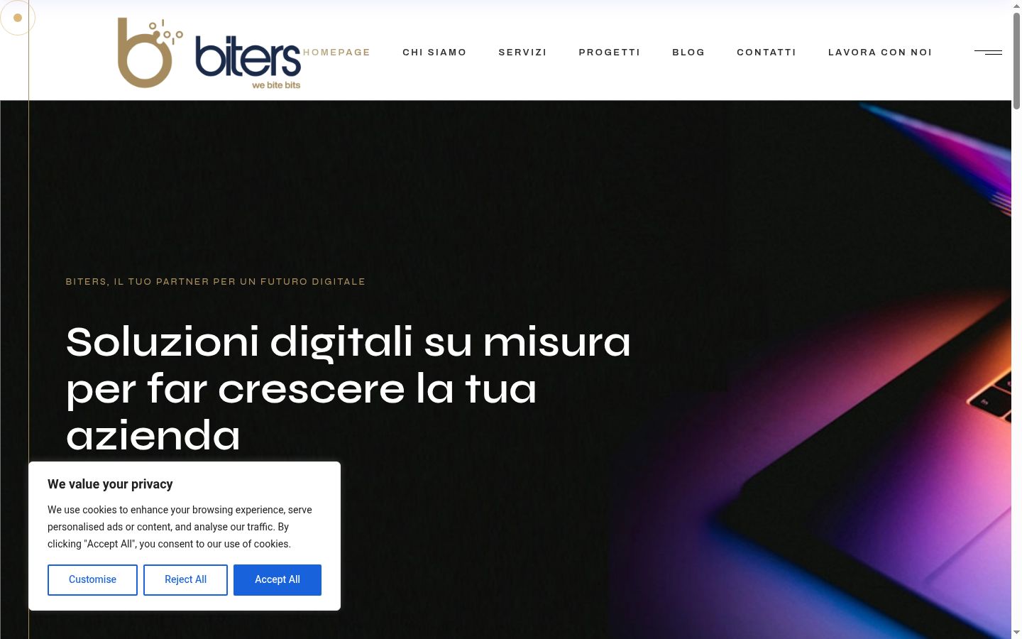 Screenshot del banner di consenso mostrato prima di qualsiasi interazione