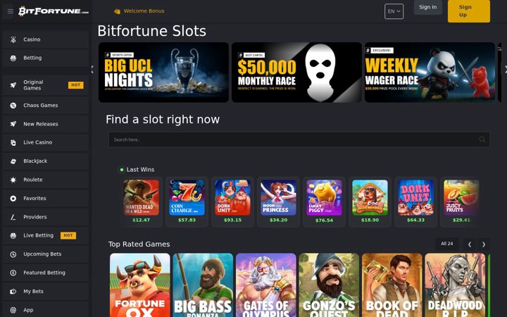 Képernyőkép: bitfortune-slots.com