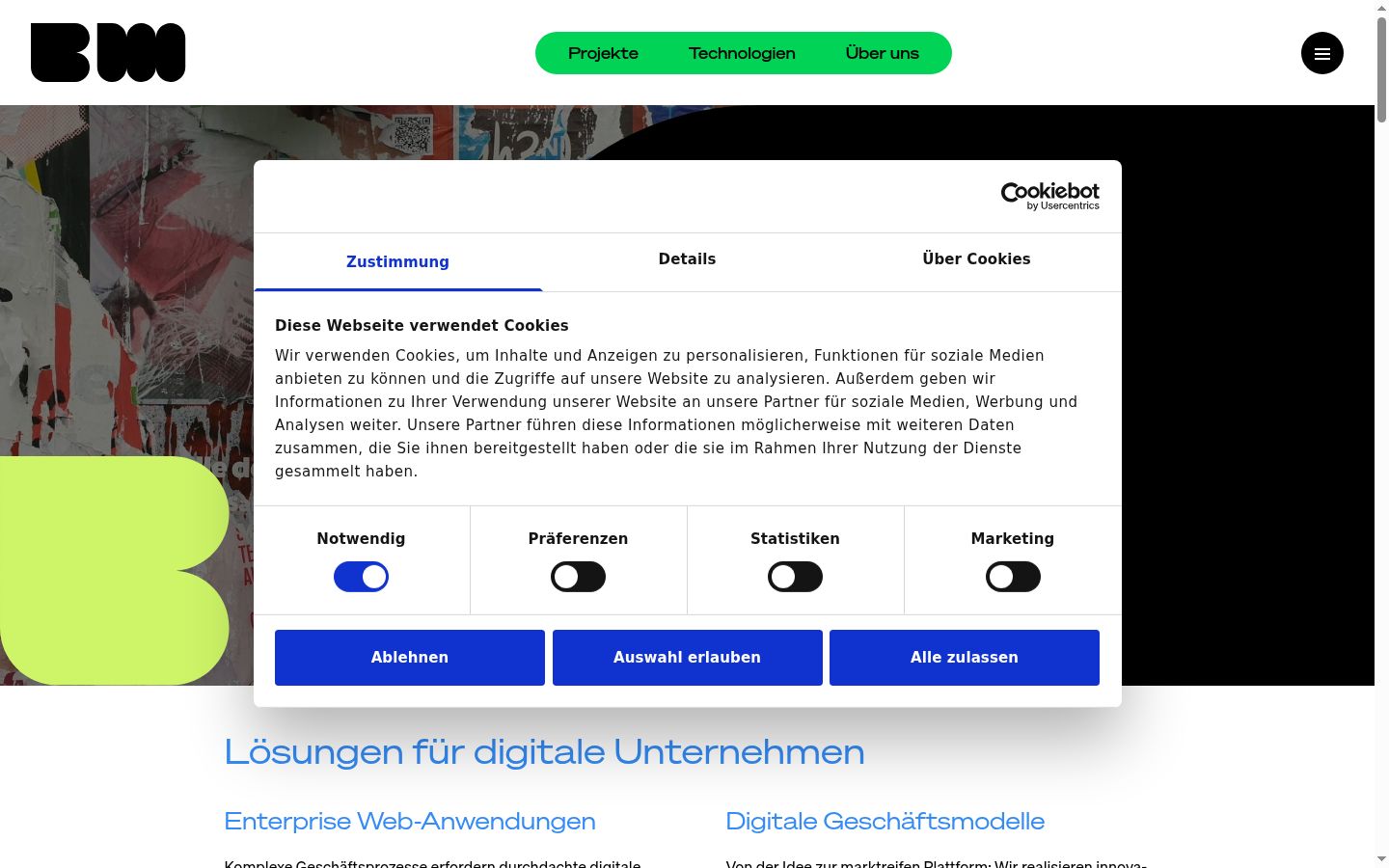 Captura de ecrã do banner de consentimento apresentado antes de qualquer interação