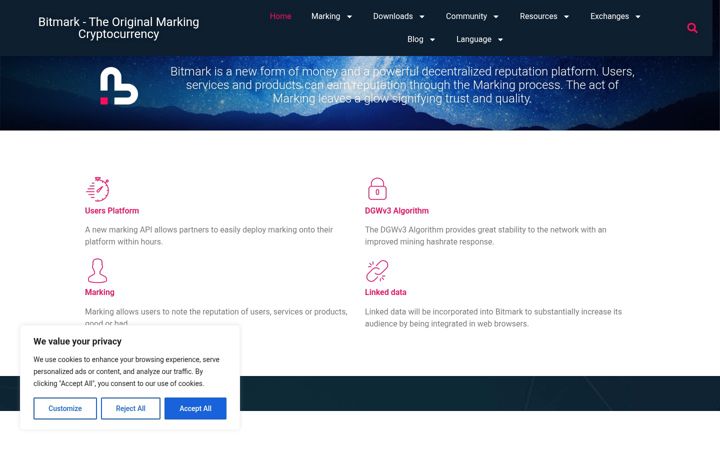 Screenshot of bitmark.io