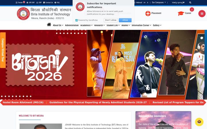 Screenshot of bitmesra.ac.in