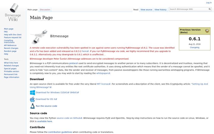 Screenshot of bitmessage.org