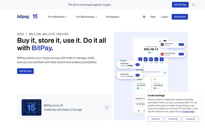 Capture d'écran de bitpay.com
